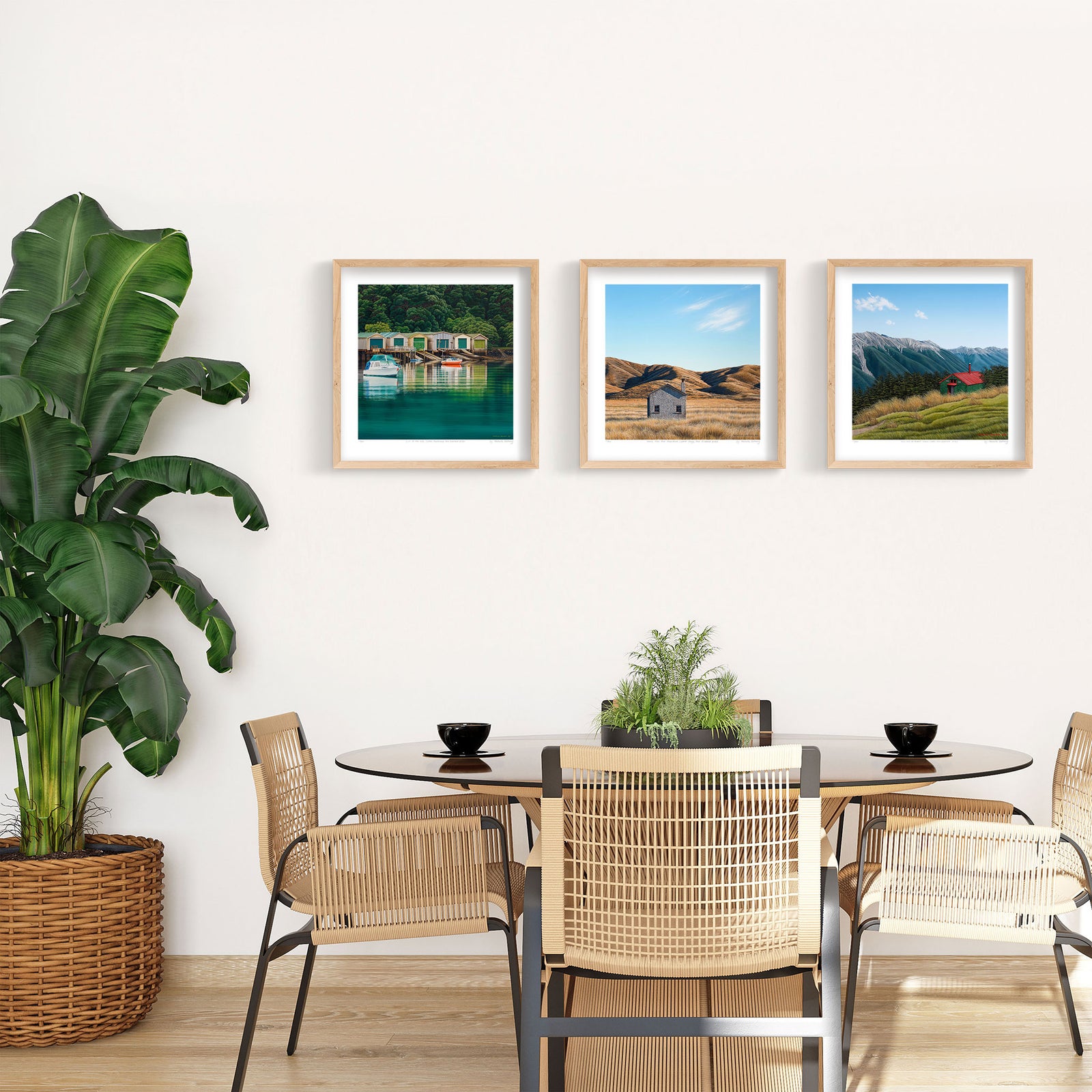 Set of 3 - Petite Prints - NZ - Raw Oak Frame