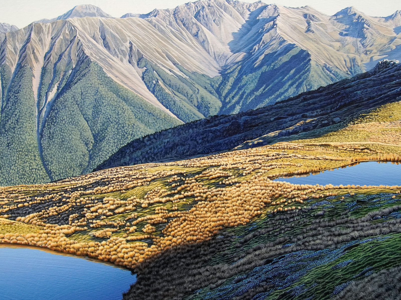 NZ artist Michelle Bellamy painting a Mole Tops tarn scene in the Nelson Lakes National Park.